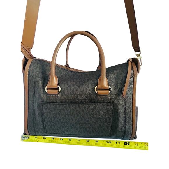 Michael Kors Carine Medium Brown Acorn Gold Satchel Handbag Handle MK Logo - Picture 15 of 16